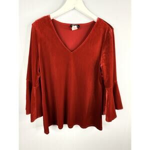 Prelude Womens Sz L Red Top Y2K Bell Sleeve Vamp Holiday Whimsigoth Holiday USA